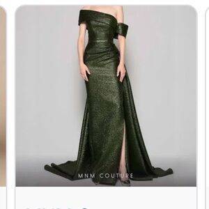 MNM Couture Green Off-Shoulder Maxi Dress